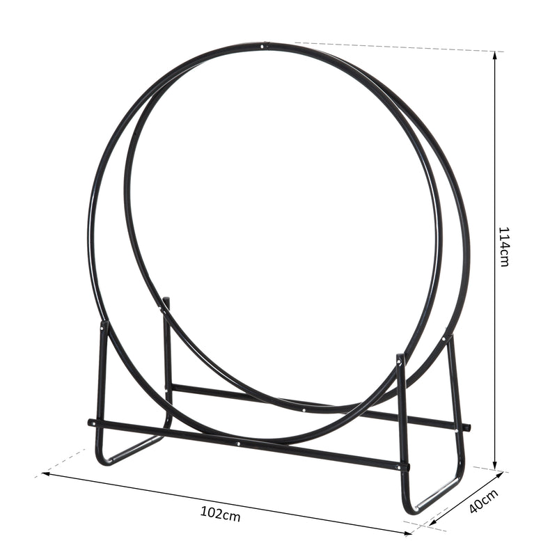 Porta Legna Design Cerchio da Interno in Ferro Nero 102x40x114 cm -3