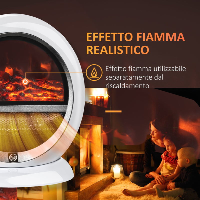 Camino Elettrico Portatile 30,5x18x35 cm Effetto Fiamma 1500W Bianco-4