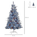 Albero di Natale Artificiale 150 cm 222 Rami con Foglie Argentate e Bacche Rosse-3