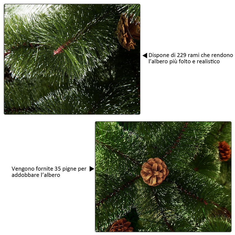 Albero di Natale Artificiale 150 cm 229 Rami con 35 Pigne -7