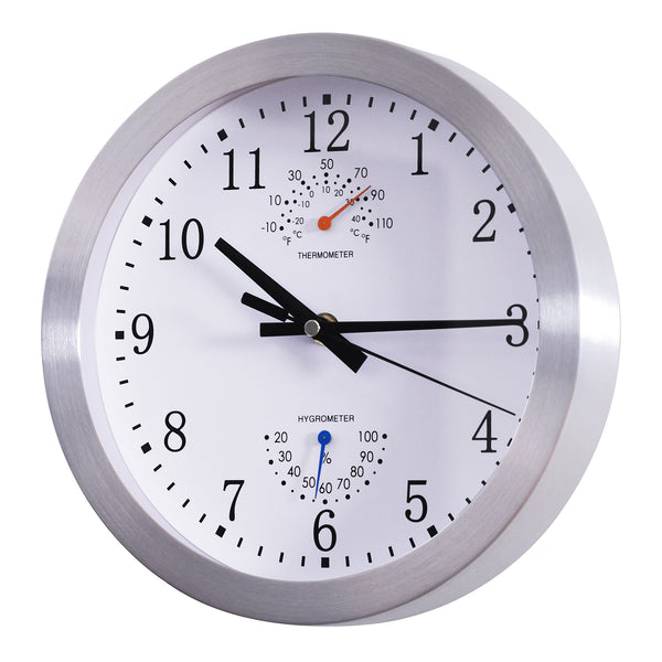 Orologio da Parete Movimento Silenzioso con Termometro e Barometro Argento Ø24.8x4.2 cm prezzo