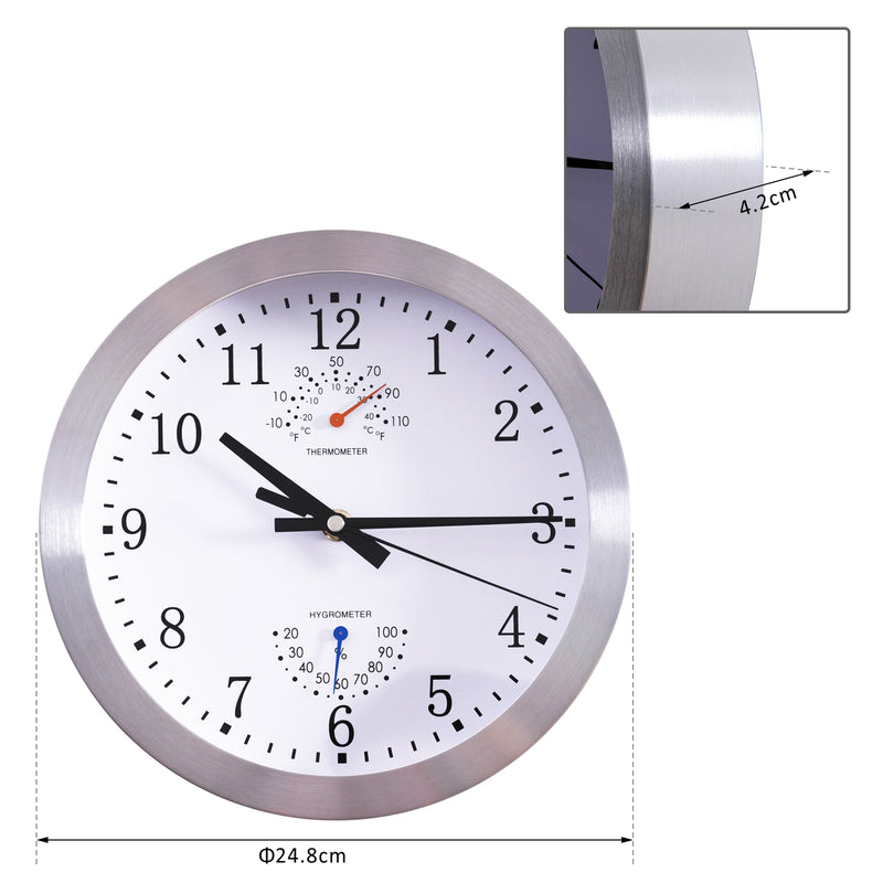 Orologio da Parete Movimento Silenzioso con Termometro e Barometro Argento Ø24.8x4.2 cm -3