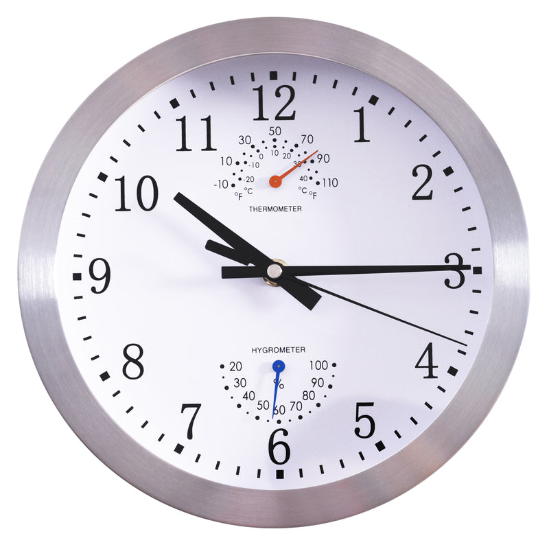 Orologio da Parete Movimento Silenzioso con Termometro e Barometro Argento Ø24.8x4.2 cm -8