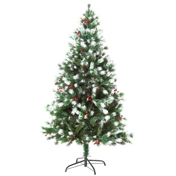 sconto Albero di Natale Artificiale Innevato 150 cm 554 Rami con Bacche Rosse  Pino Verde