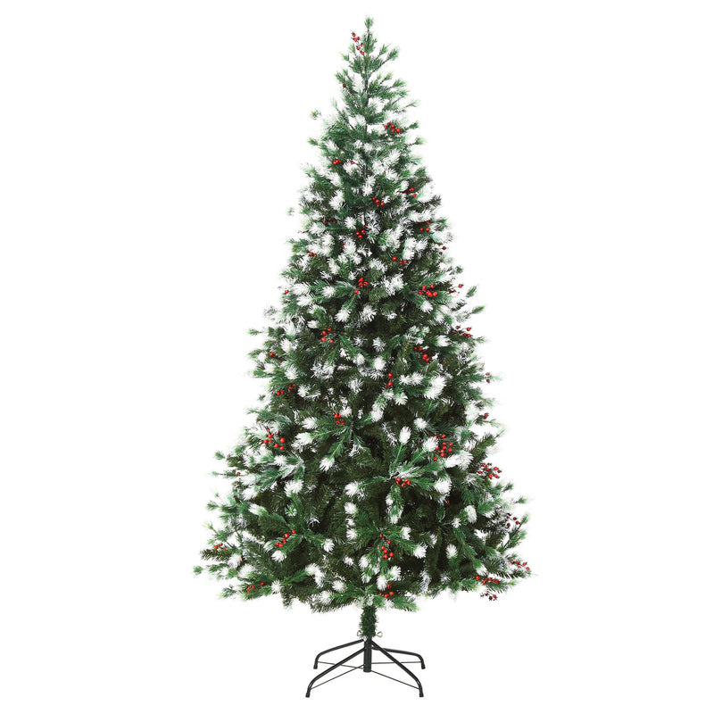 Albero di Natale Artificiale Innevato 180 cm 836 Rami con Bacche Rosse  Pino Verde-1