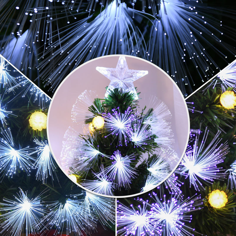 Albero di Natale Artificiale 90 cm 90 Rami con Luce LED Fibre Ottiche  Pino Verde-10