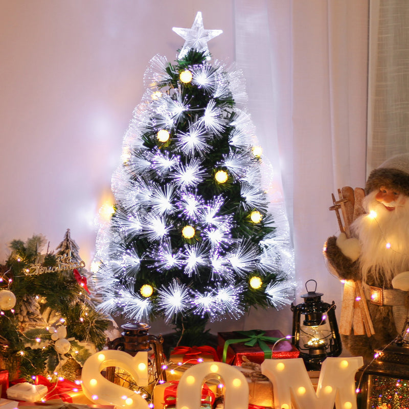 Albero di Natale Artificiale 90 cm 90 Rami con Luce LED Fibre Ottiche  Pino Verde-2