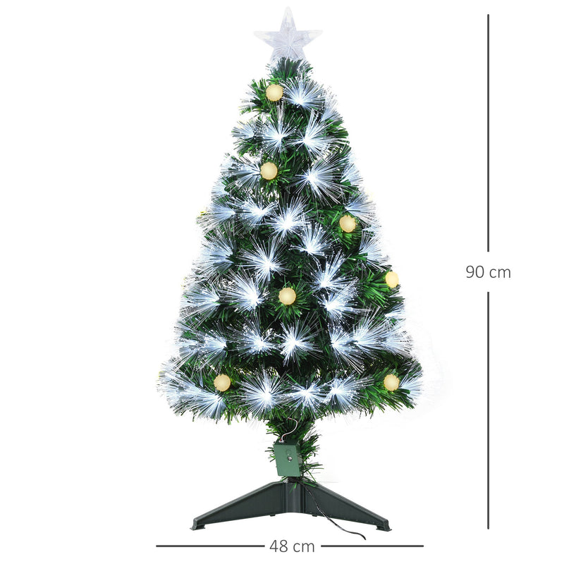 Albero di Natale Artificiale 90 cm 90 Rami con Luce LED Fibre Ottiche  Pino Verde-3