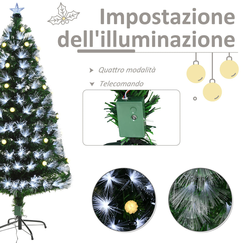 Albero di Natale Artificiale 150 cm 180 Rami con Luce LED Fibre Ottiche  Pino Verde-4