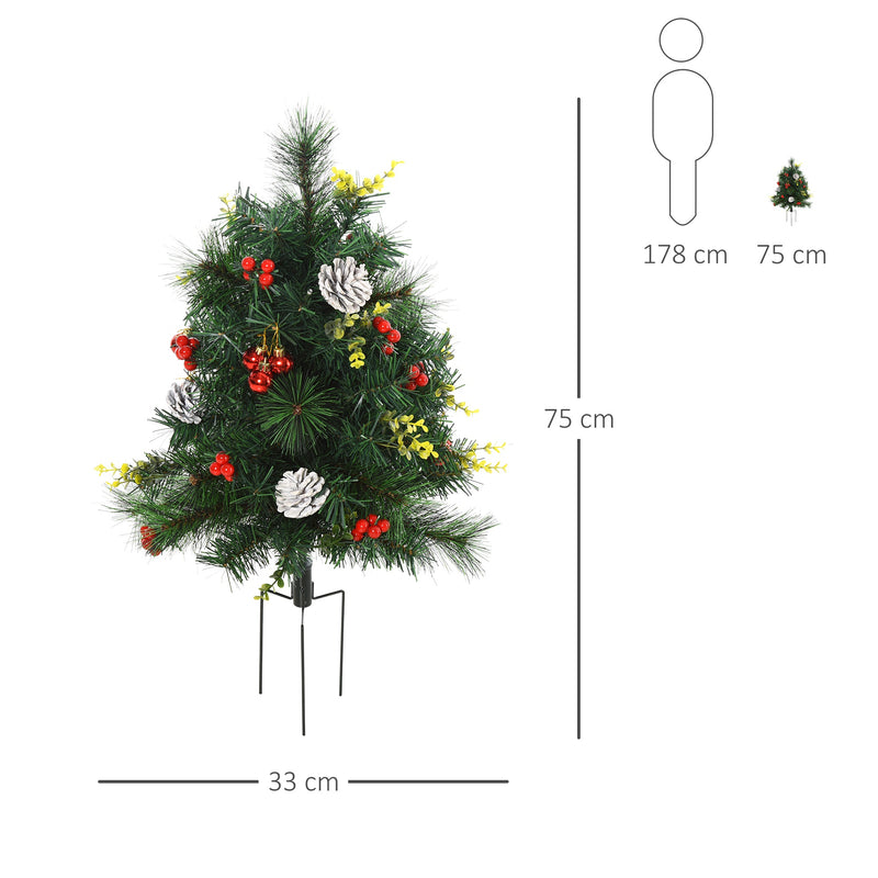 Set 2 Mini Alberi di Natale Artificiali Ø33x75 cm con 24 Luci Pigne e Bacche  Pino Verde-3
