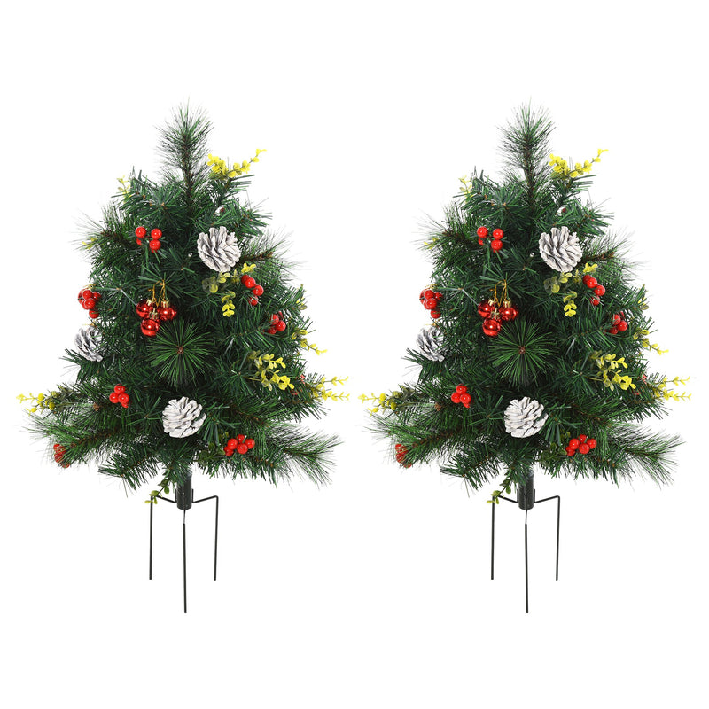 Set 2 Mini Alberi di Natale Artificiali Ø33x75 cm con 24 Luci Pigne e Bacche  Pino Verde-4
