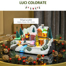 Villaggio Natalizio Luminoso con Albero Girevole 8 Musiche Luci LED e Fibre Ottiche Multicolore-4