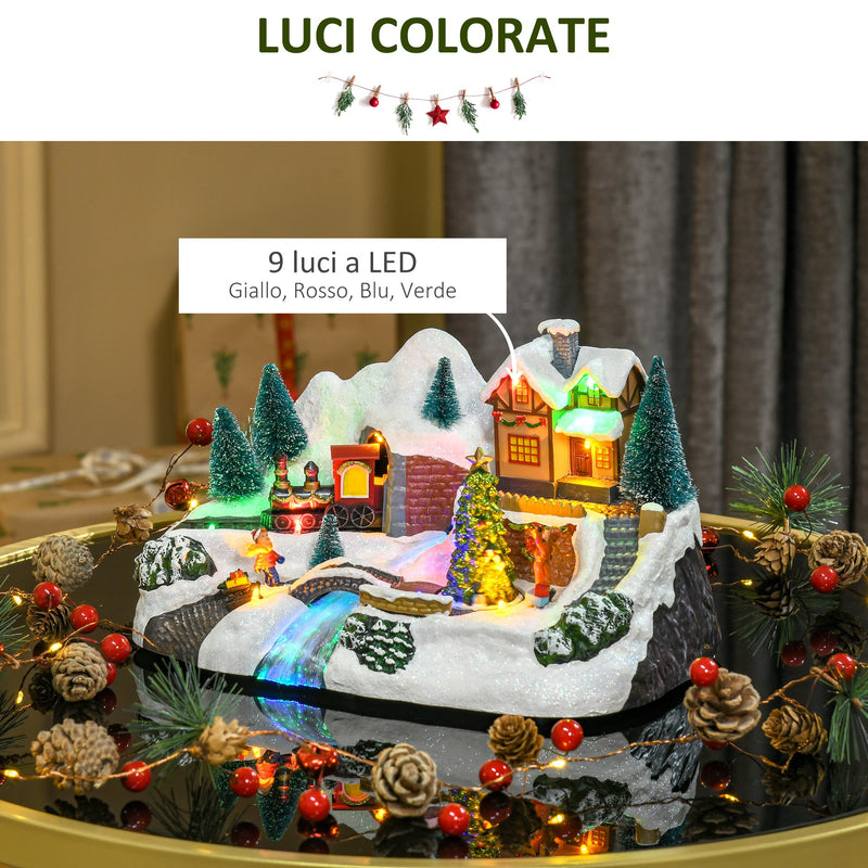 Villaggio Natalizio Luminoso con Albero Girevole 8 Musiche Luci LED e Fibre Ottiche Multicolore-4