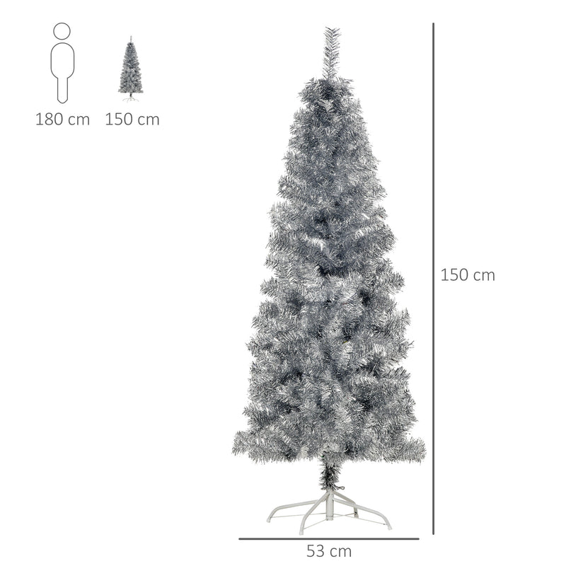 Albero di Natale Artificiale 150 cm 408 Rami Argento-3