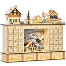 Calendario dell'Avvento  44x10x37 cm 24 Cassetti con Villaggio di Natale e Luci in Legno-1