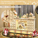 Calendario dell'Avvento  44x10x37 cm 24 Cassetti con Villaggio di Natale e Luci in Legno-5