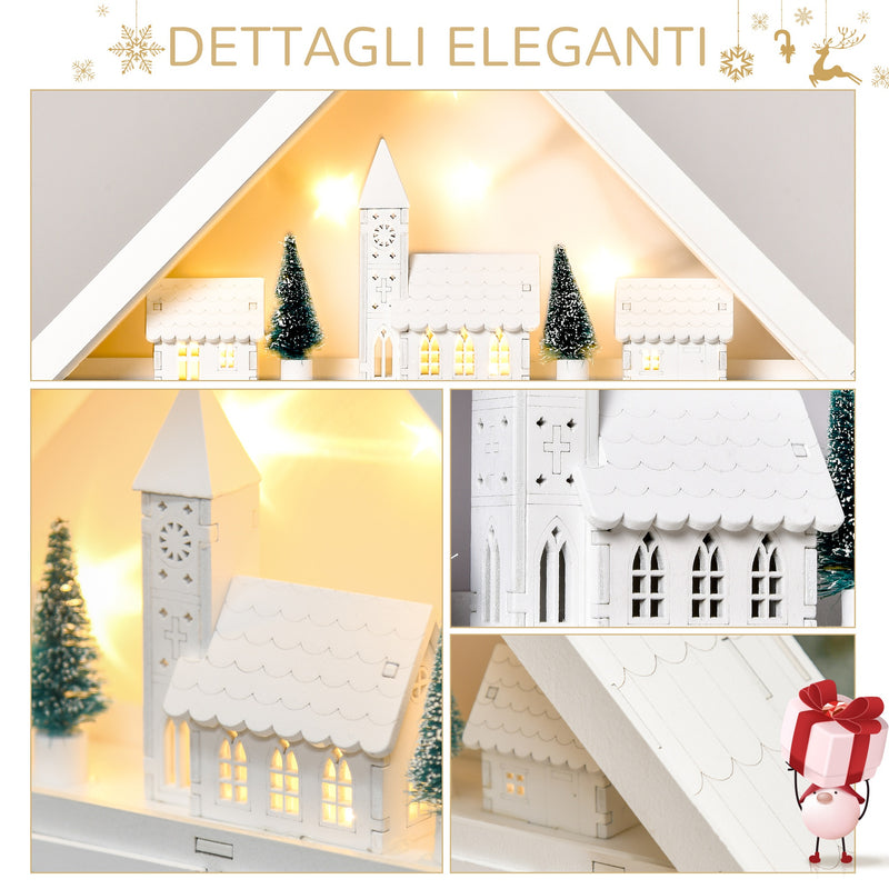 Calendario dell'Avvento  39x9x42 cm 24 Cassetti Villaggio di Natale con Alberi e Luci Bianco-6