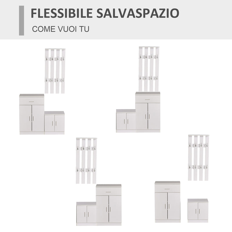 Mobile Ingresso con Scarpiera e Appendiabiti in Legno Bianco Opaco 100x32x187 cm -4