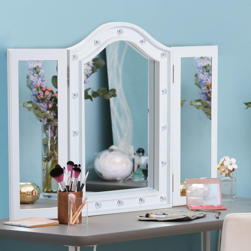 Specchio da Trucco Ripiegabile Retroilluminato con 16 LED Bianco  73x53.5x4.5 cm