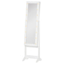 Specchio da Terra Armadio Portagioie Regolabile e Luci LED Bianco 36x30x136 cm -1