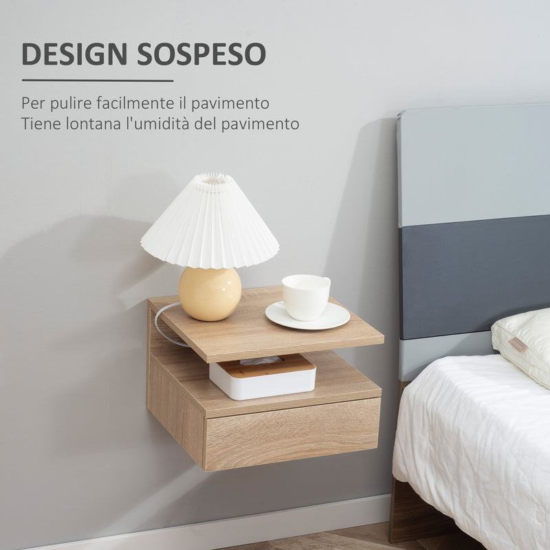 Set 2 Comodini Sospesi 35x32x22,5 cm Design Moderno Rovere