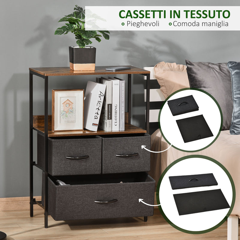 Cassettiera Multiuso 58x29x81,5 cm 2 Ripiani 3 Cassetti in Tessuto Grigio-5