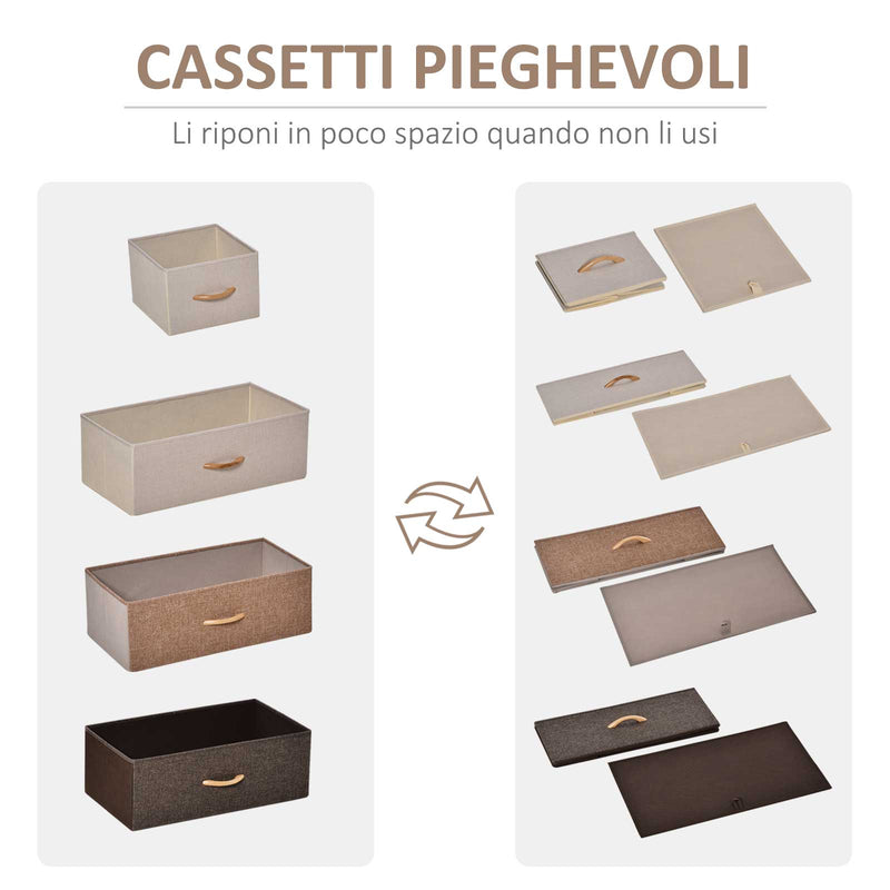 Cassettiera con 5 Cassetti in Tessuto e Ripiano rigido 58x29x99 cm in Legno-6