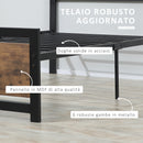 Struttura Letto Singolo 90x200 cm in Acciaio con Doghe Integrate Nero e Marrone Rustico-5