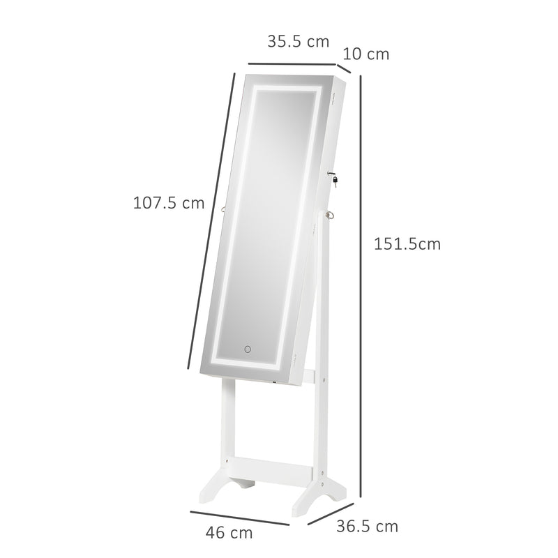 Specchio da Terra Armadio Portagioie  46x36.5x151.5 cm con Luce LED Bianco-3