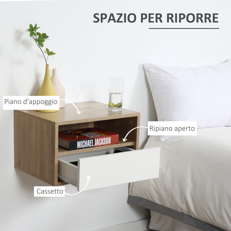 Set 2 Comodini Sospesi 45x35x27,5 cm con Cassetto e Ripiano Bianco-5