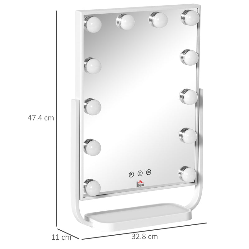 Specchio da Tavolo con LED 32,8x11x47,4 cm per Trucco Make up Bianco-3