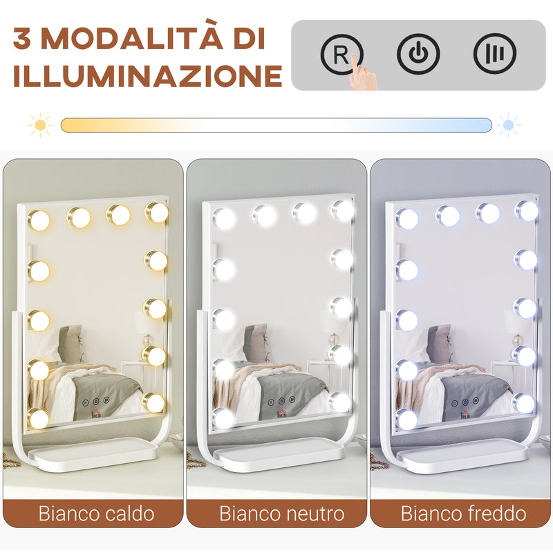 Specchio da Tavolo con LED 32,8x11x47,4 cm per Trucco Make up Bianco-6