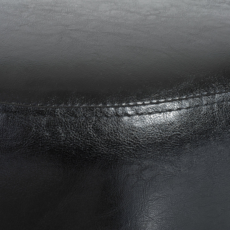 Pouf Poggiapiedi Sgabello Tondo Imbottito in Similpelle Nero 45x45x50 cm -9