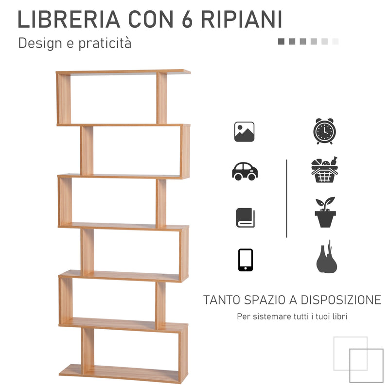 Libreria Design Moderno in Legno con 6 Ripiani Legno Naturale 80x23x192 cm -5