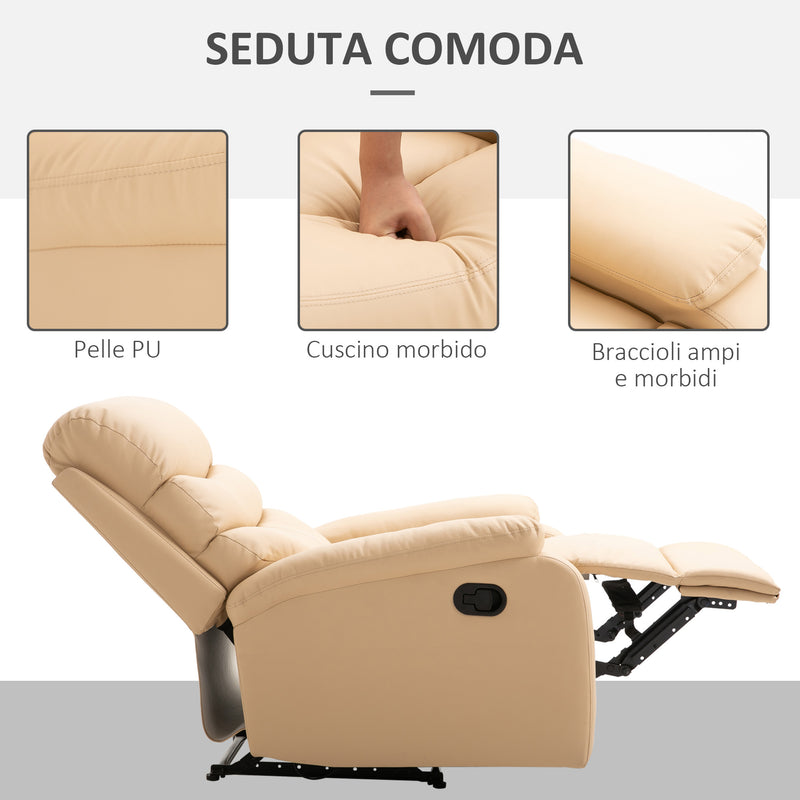 Poltrona Relax Reclinabile in Similpelle Beige -5