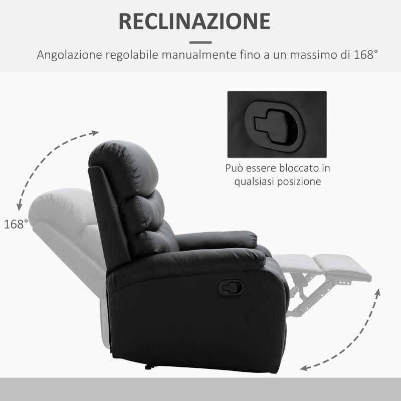 Poltrona Relax Reclinabile in Similpelle Nera -4