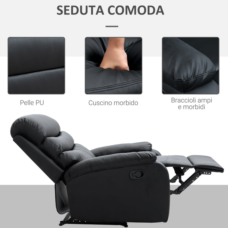 Poltrona Relax Reclinabile in Similpelle Nera -5