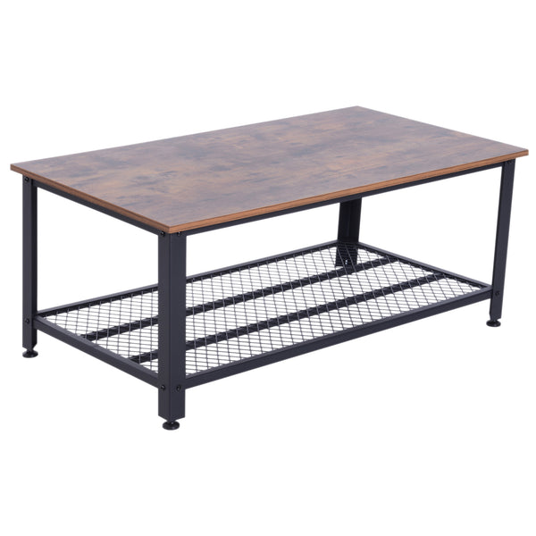 Tavolino Basso Stile Industrial a 2 Livelli in Acciaio Nero e MDF 106x60x45 cm prezzo