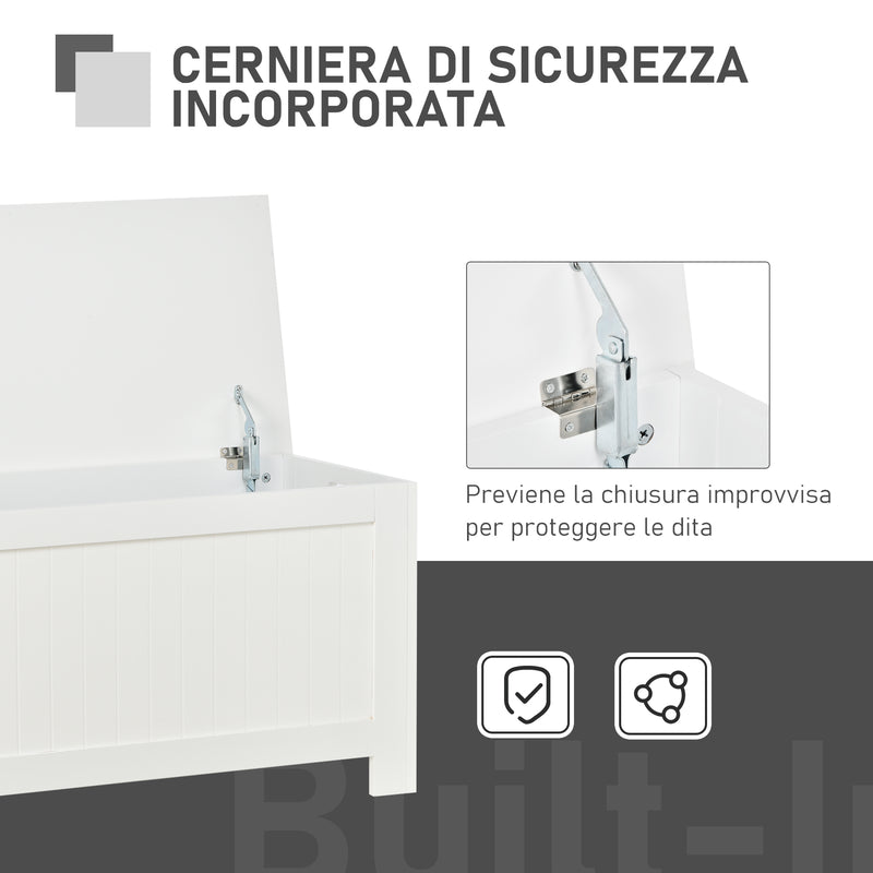 Baule Cassapanca Pouf Contenitore  81x40x46 cm in Legno e MDF Bianco-5