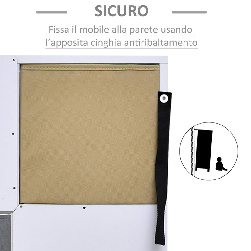 Armadietto Libreria 8 Ripiani 4 Cassetti Pieghevoli 54,5x24x122,5 cm  Bianco-5