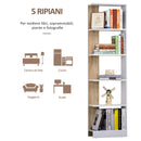 Libreria 5 Ripiani 45x21x170 cm  Bianco e Rovere-5