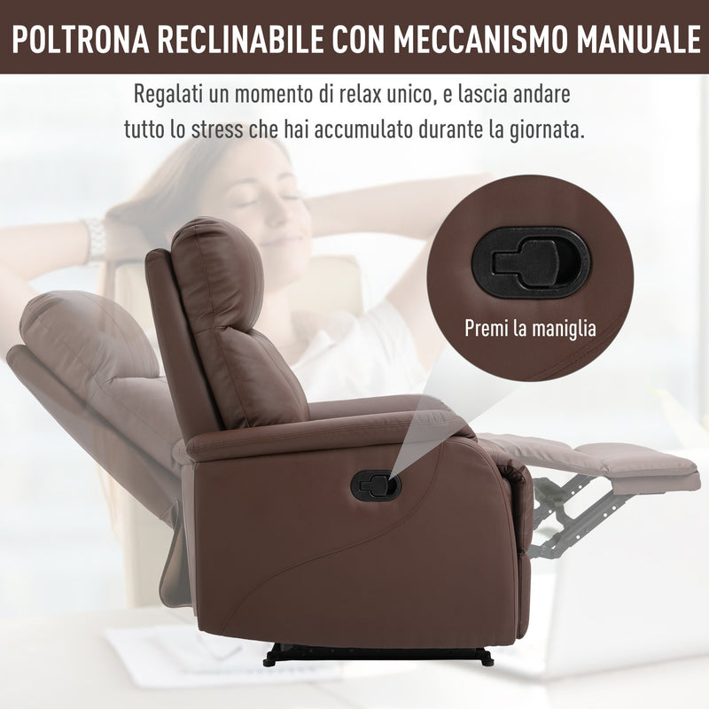 Poltrona Relax Reclinabile Manuale in Similpelle  Marrone-4