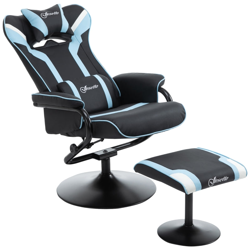 Sedia da Gaming Girevole Reclinabile con Poggiapiedi in Similpelle  Nera e Azzurro-10