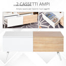 Tavolino Basso con 2 Cassetti 110x60x45 cm in MDF e Metallo Bianco e Rovere-5