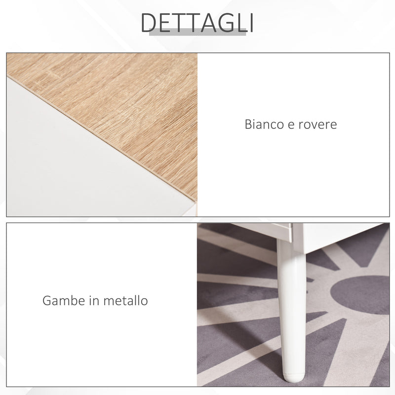 Tavolino Basso con 2 Cassetti 110x60x45 cm in MDF e Metallo Bianco e Rovere-7