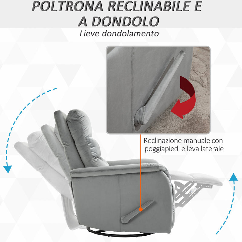 Poltrona Relax Reclinabile Manuale in Tessuto Grigio-4