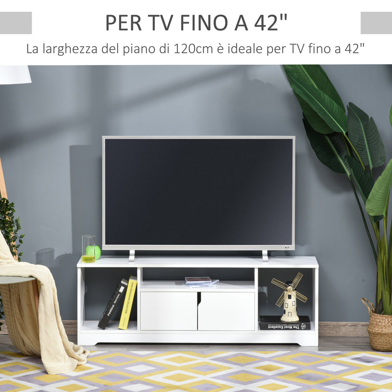 Mobile Porta TV fino a 42" 120x30x41 cm con Armadietto e Ripiani in Legno Bianco-4