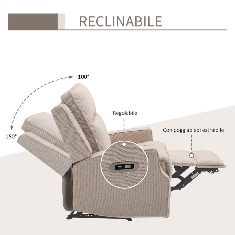 Poltrona Relax Elettrica Reclinabile con Presa USB di Ricarica in Tessuto  Effetto Lino Beige – acquista su Giordano Shop