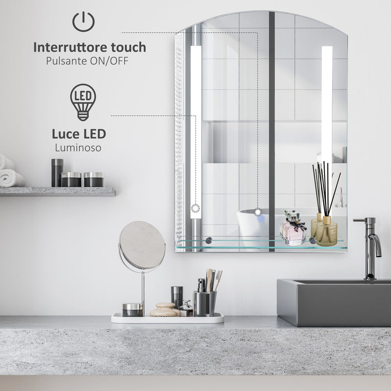 Specchio Bagno 50x15,1x70 cm con Luce LED Mensola e Struttura in Alluminio  – acquista su Giordano Shop