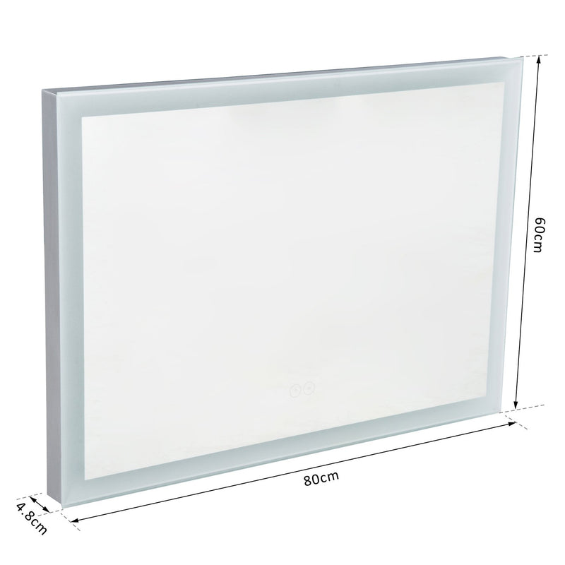 Specchio con Lampada Led e Antiappannamento in Alluminio Cromato Argento 80x60 cm -4